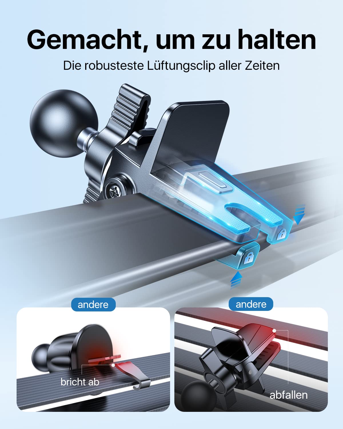 andobil Handyhalterung Auto Lüftung [2026 Neueste Lüftungsclip] Kfz Handy Halterung [100% Sicherer Griff ] 360° Drehbar Autohalterung Zubehör für iPhone 17 Pro Max Air 16 15 14 13 12 Galaxy S25 Ultra 2
