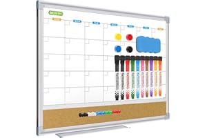 JILoffice Magnetic Calendar Whiteboard & Bulletin Corkboard Combination, Combo Board 17 x 13 Inch, Silver Aluminum Frame Wall Mounted Board for Office Home and School