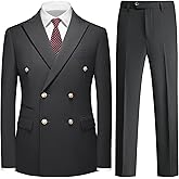 KUDMOL Suit for Men Solid Double Breasted 2 Piece Tuxedo Set Regular Fit Peak Lapels Jacket and Pants