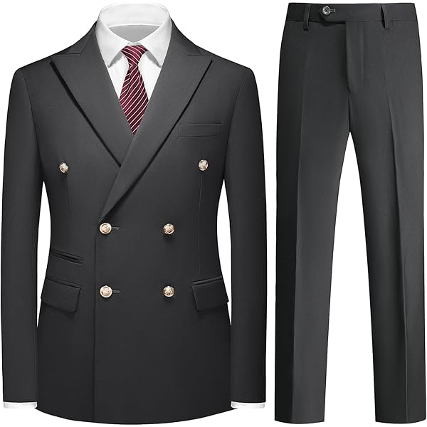 Sxfashbrd Men's Double Button Suits Jacket Slim Fit 2 Pieces