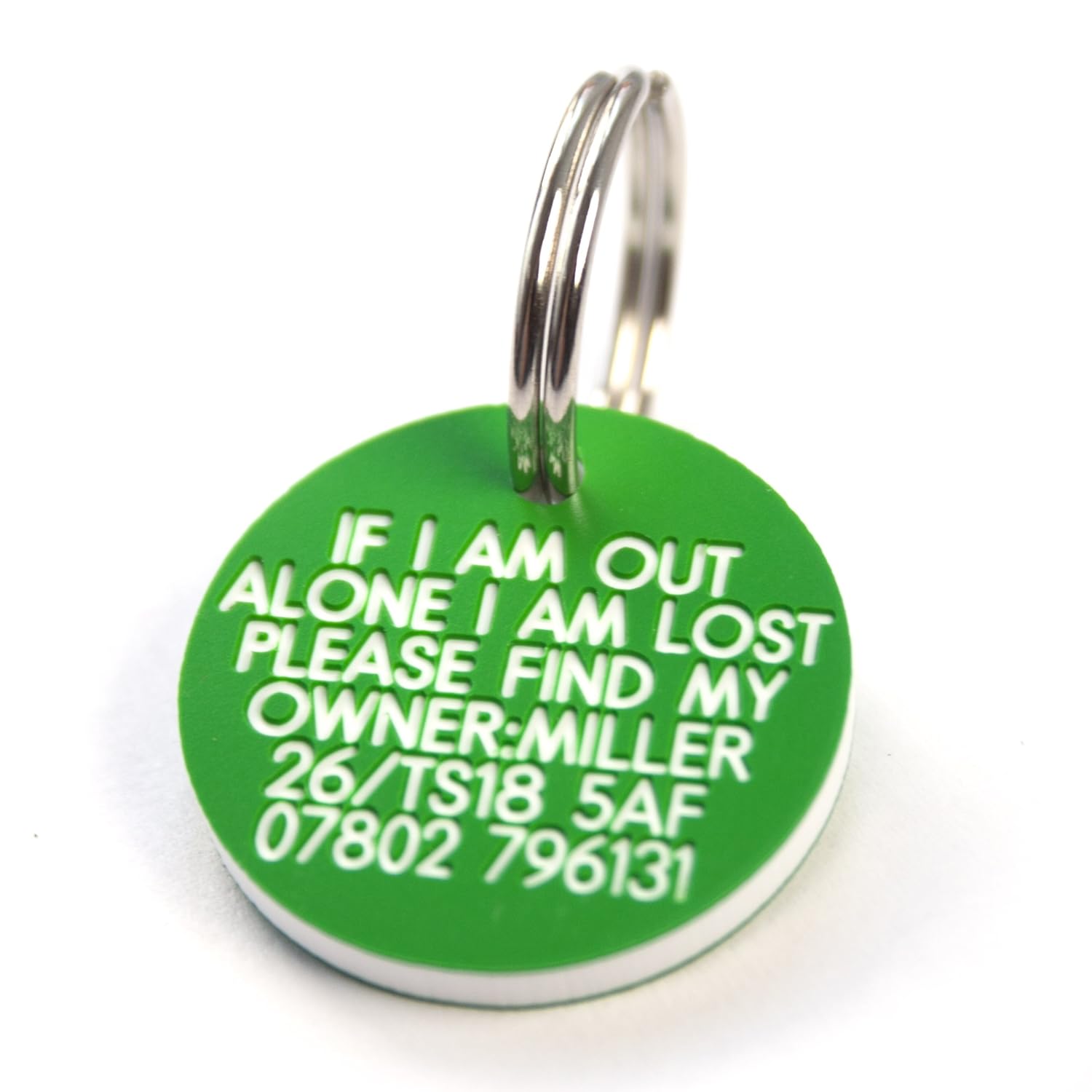 Deeply engraved green plastic 27mm circular dog tag Amazon.co.uk Pet