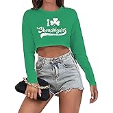 Women's St. Patrick's Day Crop Top St. Paddy's Day Shirt Irish Shirts Shamrock Graphic Long Sleeve Crop Tops for Teen Girls