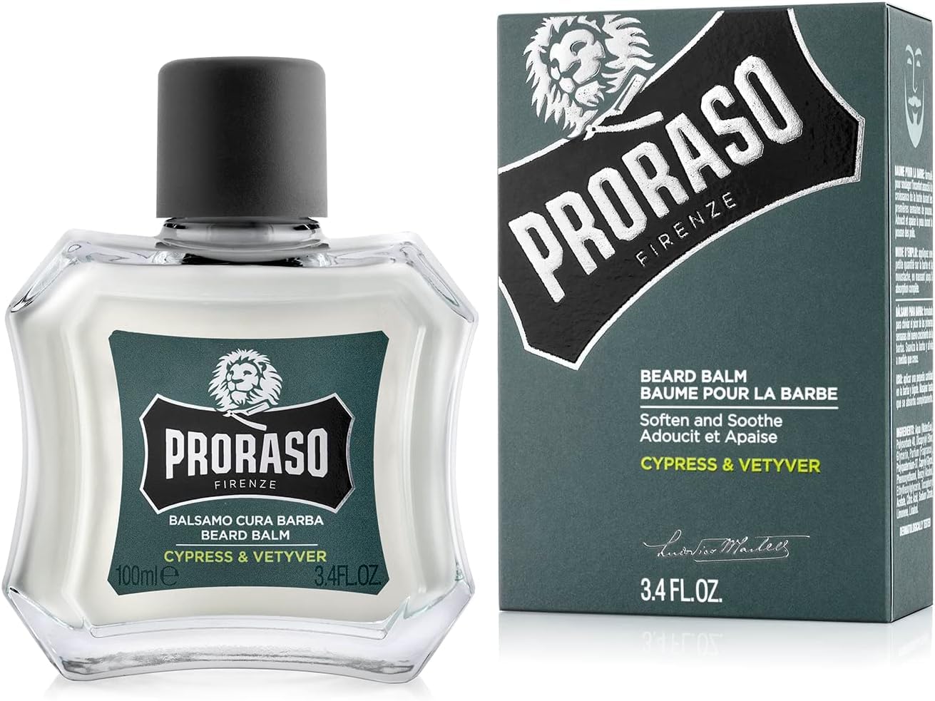 Proraso Beard Balm, Cypress & Vetyver, 100ml, Fresh Scented Beard Balm for Men Softens, Protects and Eases Itching and Discomfort, Made in Italy