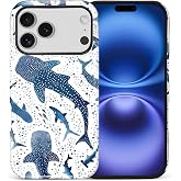 OURZPO Case Compatible with iPhone 17 Pro/iPhone 18 Pro,Double Layer Protection, Matte Finish, Anti-Drop and Anti-Fingerprint Armor -Collage Blue Whales and Sharks