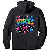 Pisces Zodiac Sign Rainbow Retro Horoscope Design Pullover Hoodie