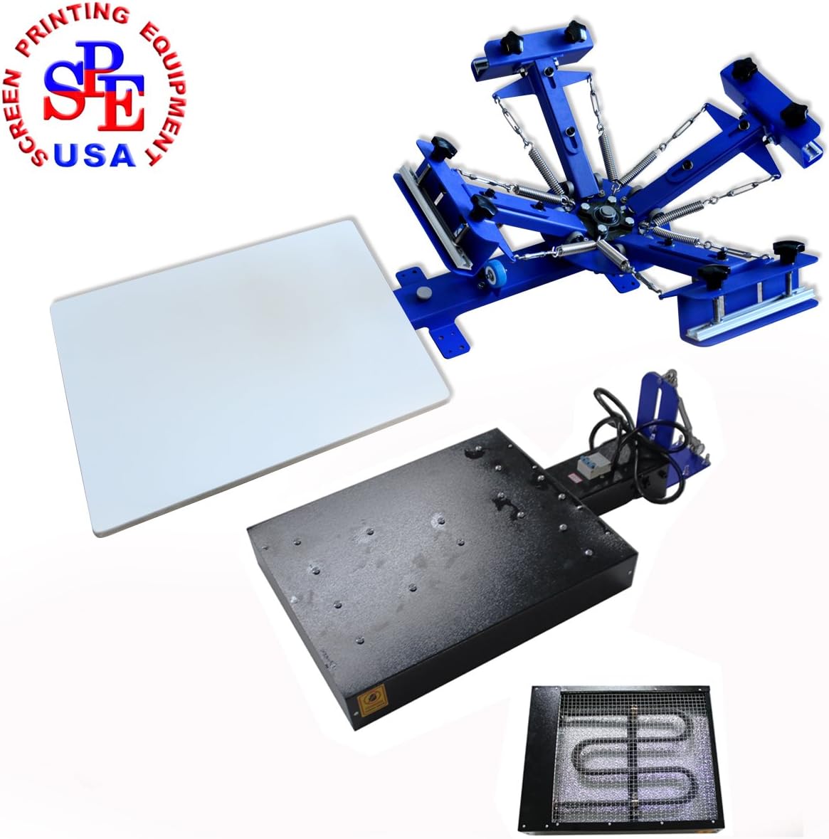 4 Color 1 Station Screen Printing Machine with 110V 1600W Universal Added Flash Dryer Single Rotating Screen Printing Press