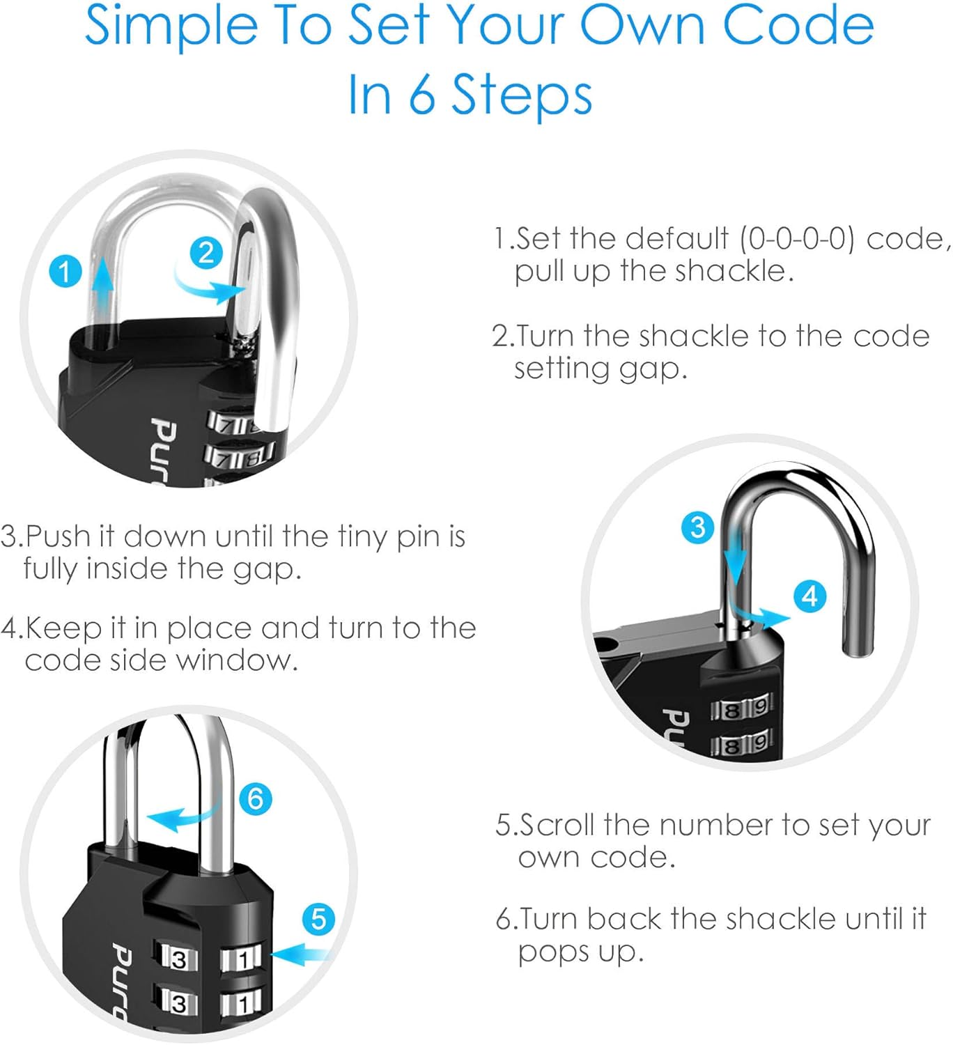 Puroma 4 Pack Combination Lock 4 Digit Outdoor Waterproof Padlock for School Gym Locker, Sports Locker, Fence, Toolbox, Gate, Case, Hasp Storage (Black) - - 