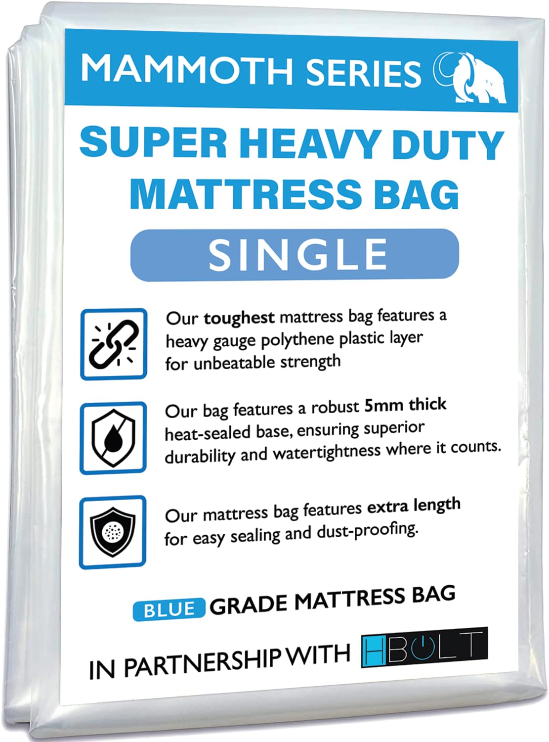 MAMMOTH Premium Mattress Storage Bag – Robust Protection for Moving & Storing – Shields Against Dust, Stains, and Pests (Single - PRO)