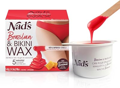 Nad's Brazilian & Bikini Wax Kit 140g Striplss Hard Wax, 3 Spatulas
