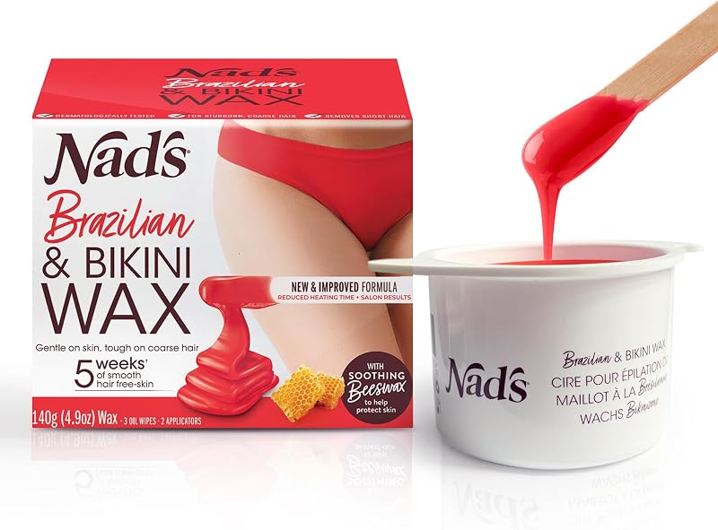 Nad's Brazilian & Bikini Wax Kit 140g Striplss Hard Wax, 3 Spatulas