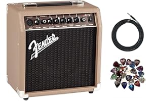 Fender Acoustasonic 15 Acoustic Guitar Amplifier - Brown and Wheat Bundle with Instrument Cable, 24 Picks, and Austin Bazaar 
