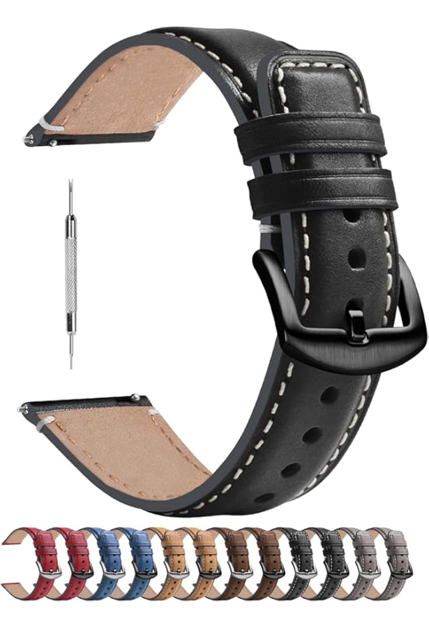 LDFAS Compatible for Fossil 22mm Band, (2 Pack) Leather Strap with