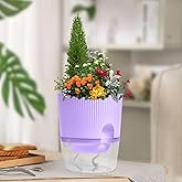 ZXJ 5.5 Inch Self Watering Planter Pots for Indoor Plants - African Violet Pots with Wick Rope - Purple