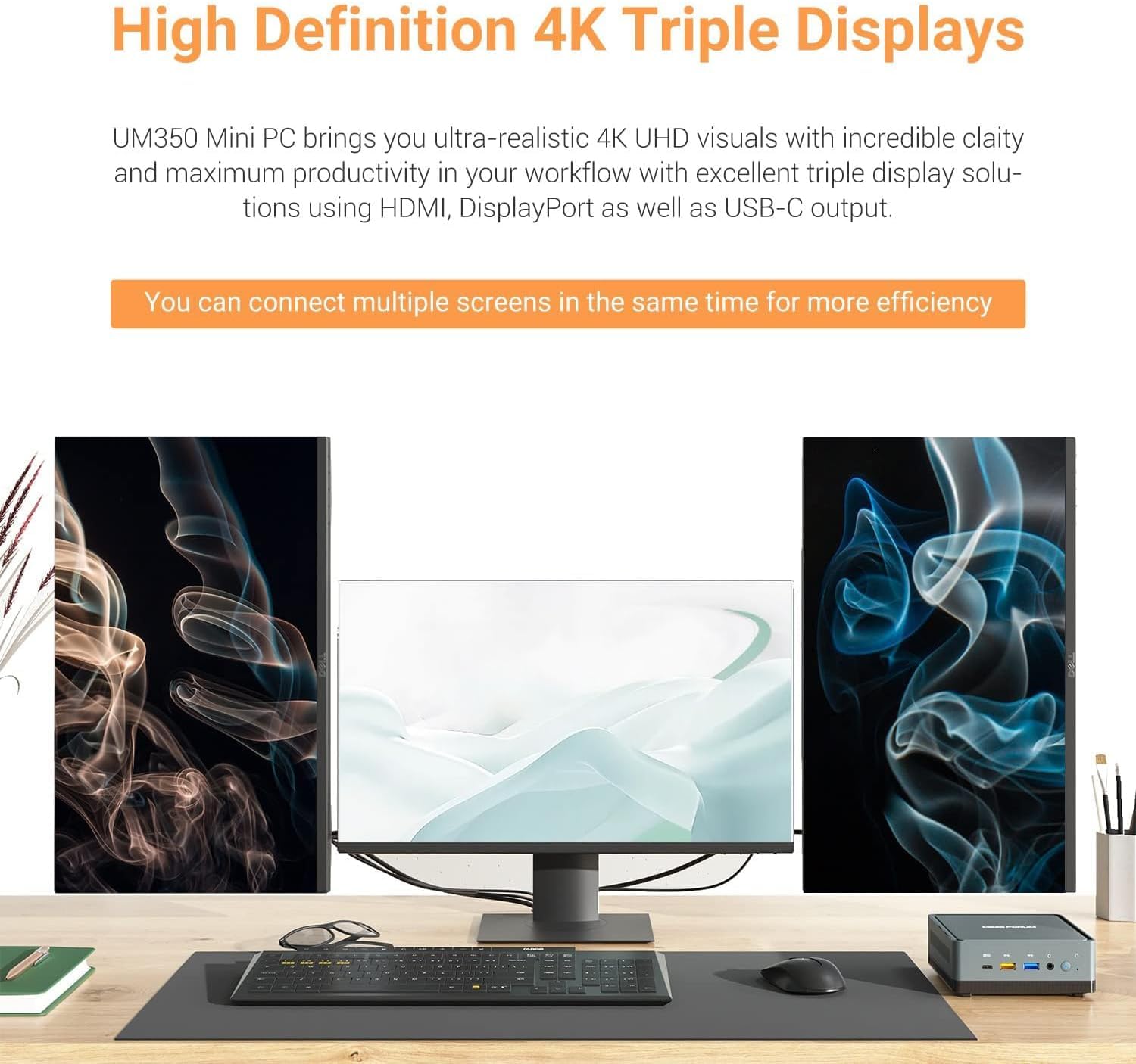 UM350 Mini PC AMD Ryzen 5 3550H Mini Desktop Computer DDR4 16 GB RAM 256 GB PCle SSD, Radeon Vega Graphics, Dual Band WiFi HDMI/DisplayPort/USB-C, 2.5G RJ45 LAN, 4X Ports USB 3.0,Micro Business PC
