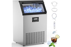 CINTVA Commercial Ice Maker Machine, 200 Lbs/24H Under Counter Ice Maker with 50 LBS Storage Bin, Ice Machine Commercial with Self Cleaning for Bar, Coffee Shop Home, Thicknesses Adjustable