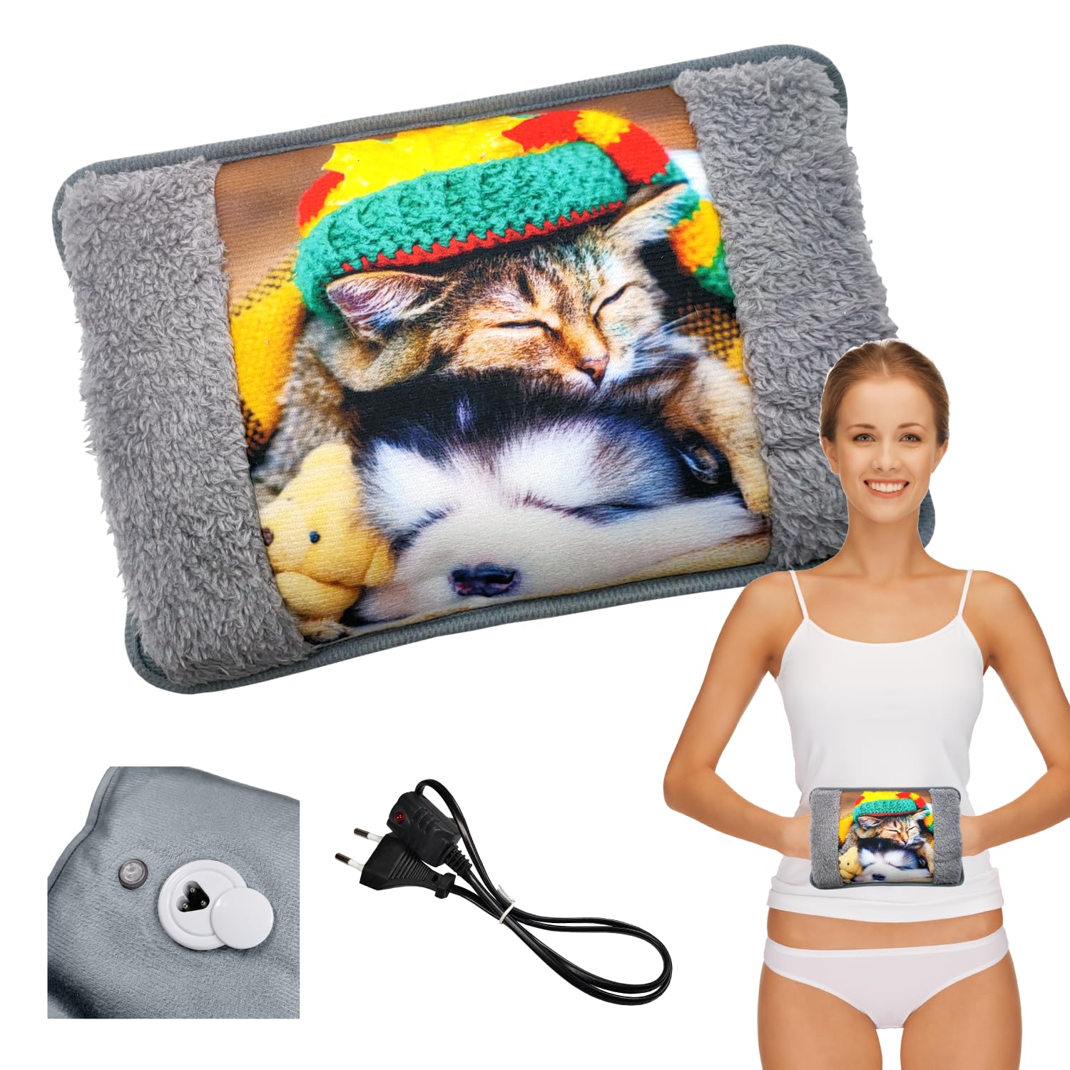 Powersell - Electric Hot Water Bottle | Plush Lining for Softness | Long-Lasting Heat up to 5 Hours | Easy Electric Charging | Suitable for Winter Use, Plush Toy