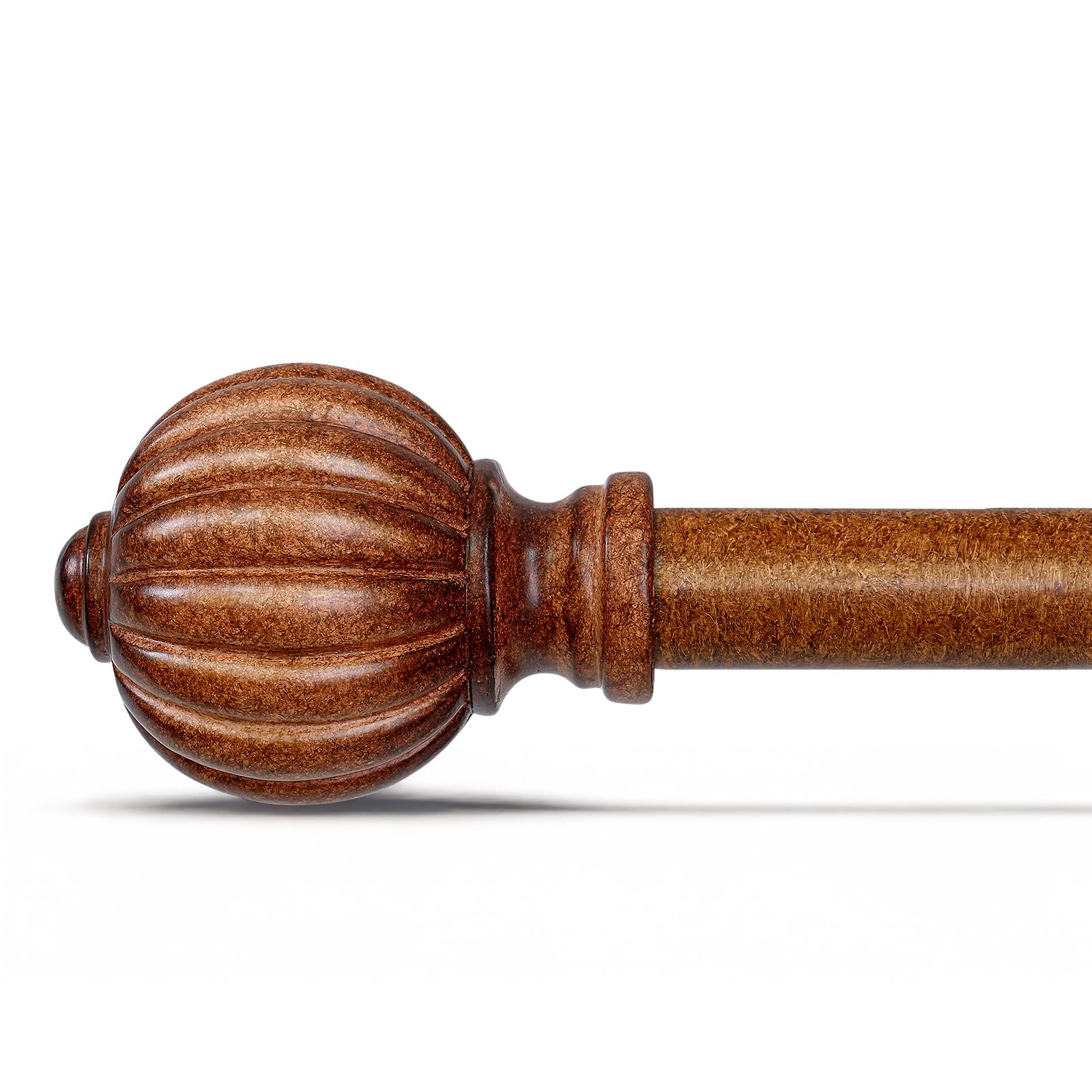 Photo 1 of QDWIS Dark Brown Wood Curtain Rods for Windows 66 to 120 Inch, 1'' Adjustable Heavy Duty Curtain Rod?Vintage Imitation Wood Decorative Drapery Rods with Pumpkin Finials for Bedroom Living Room