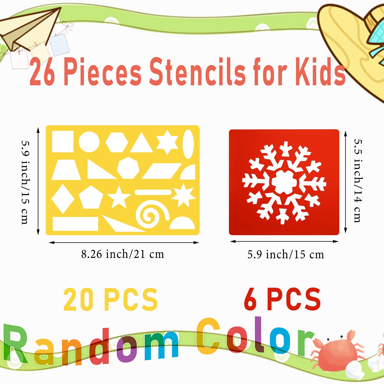 Stencils for Kids, 26pcs Plastic Drawing Stencils Set with 400+ Images, Variety of Shapes and Subjects