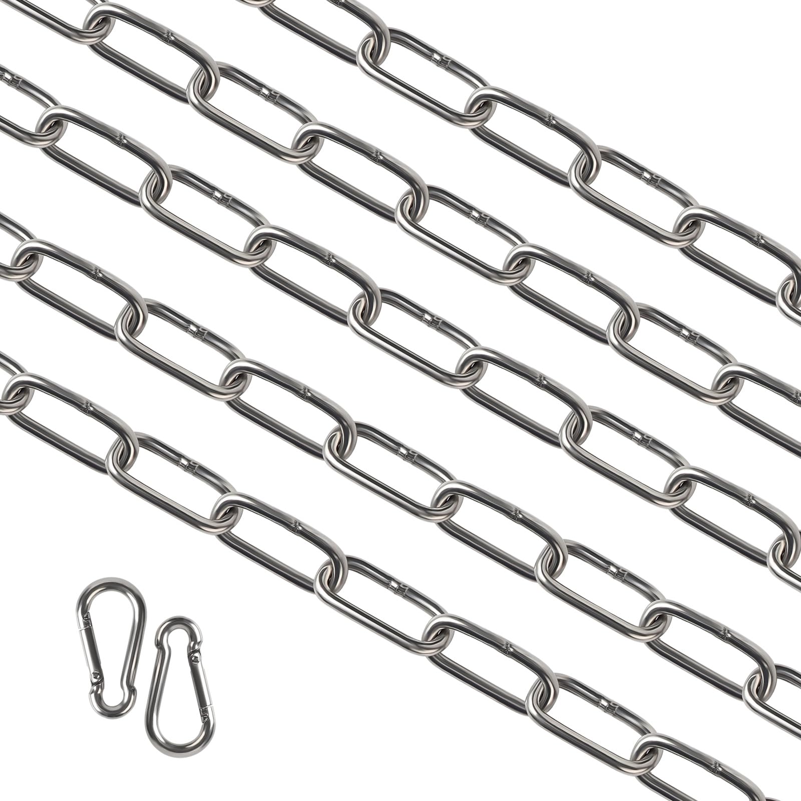 EXLECO Steel Chain 10 m 3 mm Stainless Steel Chain Sold by the Metre Chain Link Chain Barrier Chain Decorative Chain Metal Chain for Hanging Dog Chain Anchor Chain Round Link Chain Long Links with 2