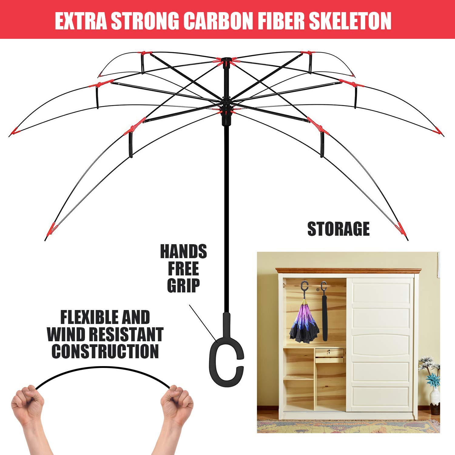 Monstleo Inverted Umbrella Double Layer Cars Reversible Umbrella,Windproof UV Protection Big Straight Umbrella for Car Rain Outdoor With C-Shaped Handle and Carrying Bag