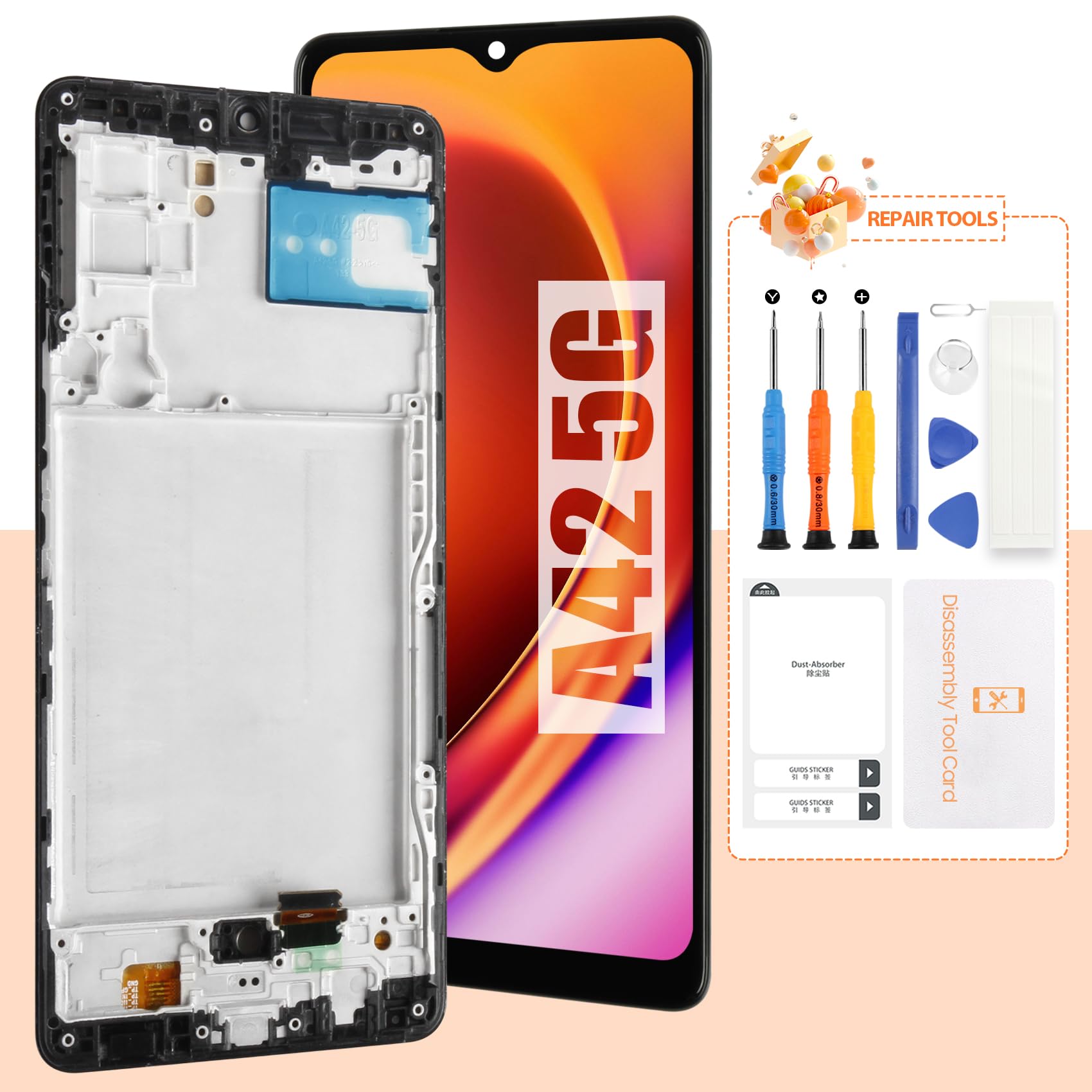Photo 1 of Incell for Samsung A42 5G Screen Replacement with Frame, LCD Display, Digitizer, Glass, Metal Frame & Tools – Compatible with Samsung Galaxy A42 5G (Non-OEM, 6.6 Inch)