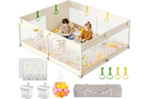 ZEEBABA Baby Playpen with Mat - 71x59in Extra Large Play Pen Play Yard for Indoor & Outdoor, Baby Fence Playard with Gate, Pl