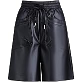 Nexstone Women's Faux Leather Shorts Wide Leg Elastic High Waist Bermuda Shorts