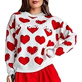 KMBANGI Women Heart Print Sweater Romantic Oversized Knitted Shirt Valentine Love Cute Graphic Long Sleeve Pullover Top