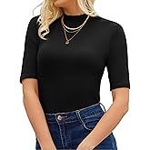FAZDIES Womens Mock Neck Tops Dressy Casual Half Short Sleeve Mock Turtleneck Shirts Basic Tee Tops Blouse