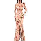 VFSHOW Womens Ruffle One Shoulder Strap Ruched Formal Prom Wedding Maxi Dress V Neck Elegant Split Cocktail Evening Long Gown