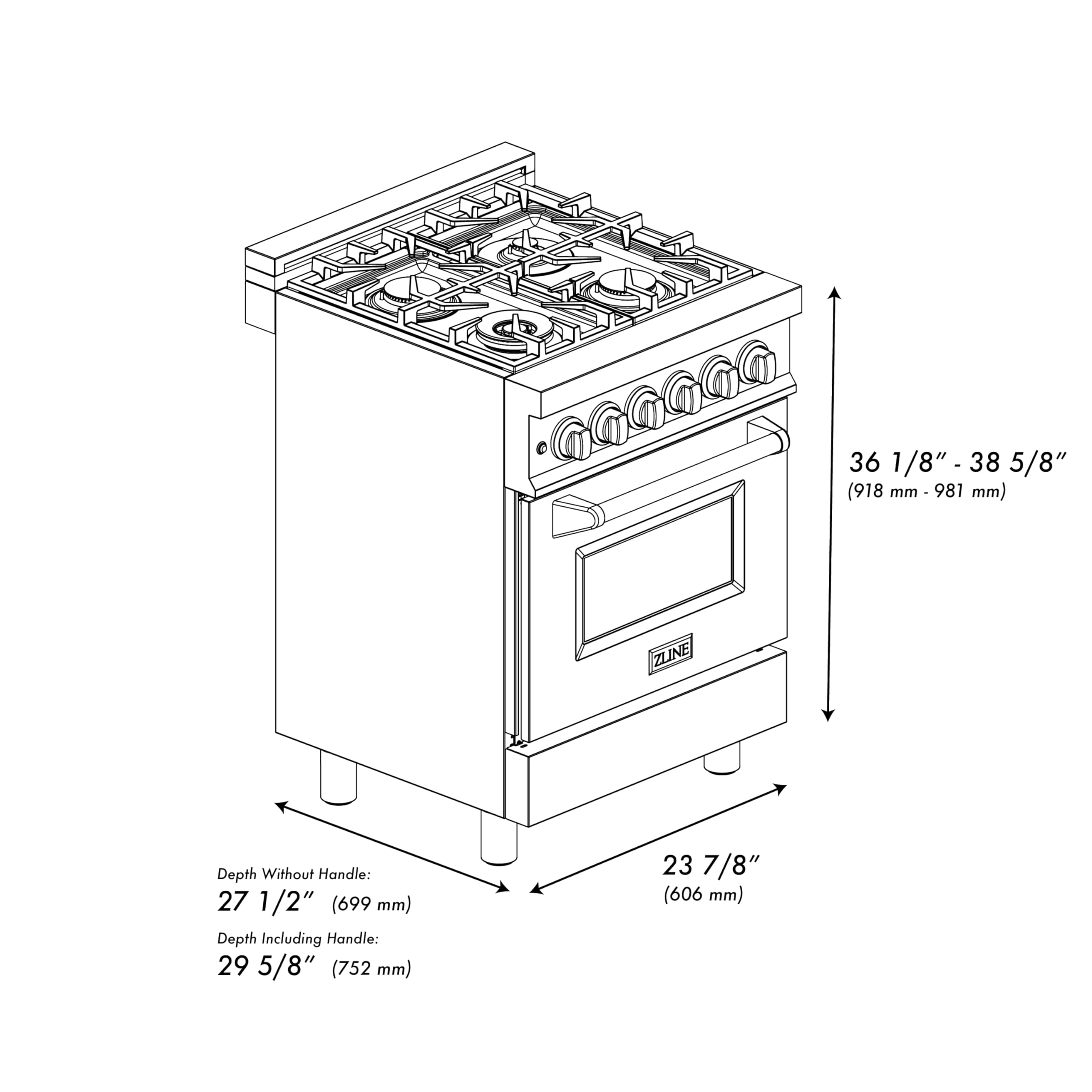 ZLINE 24 in. 2.8 cu. ft. Legacy Dual Fuel Range with 4 Burner Gas Cooktop and Electric Convection Oven in Stainless Steel and White Matte Door (RA-WM-24)