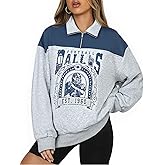 LUKYCILD Football Sweatshirts for Women Quarter Zip Pullover Football Season Game Day Shirts Casual Team Fans Tops