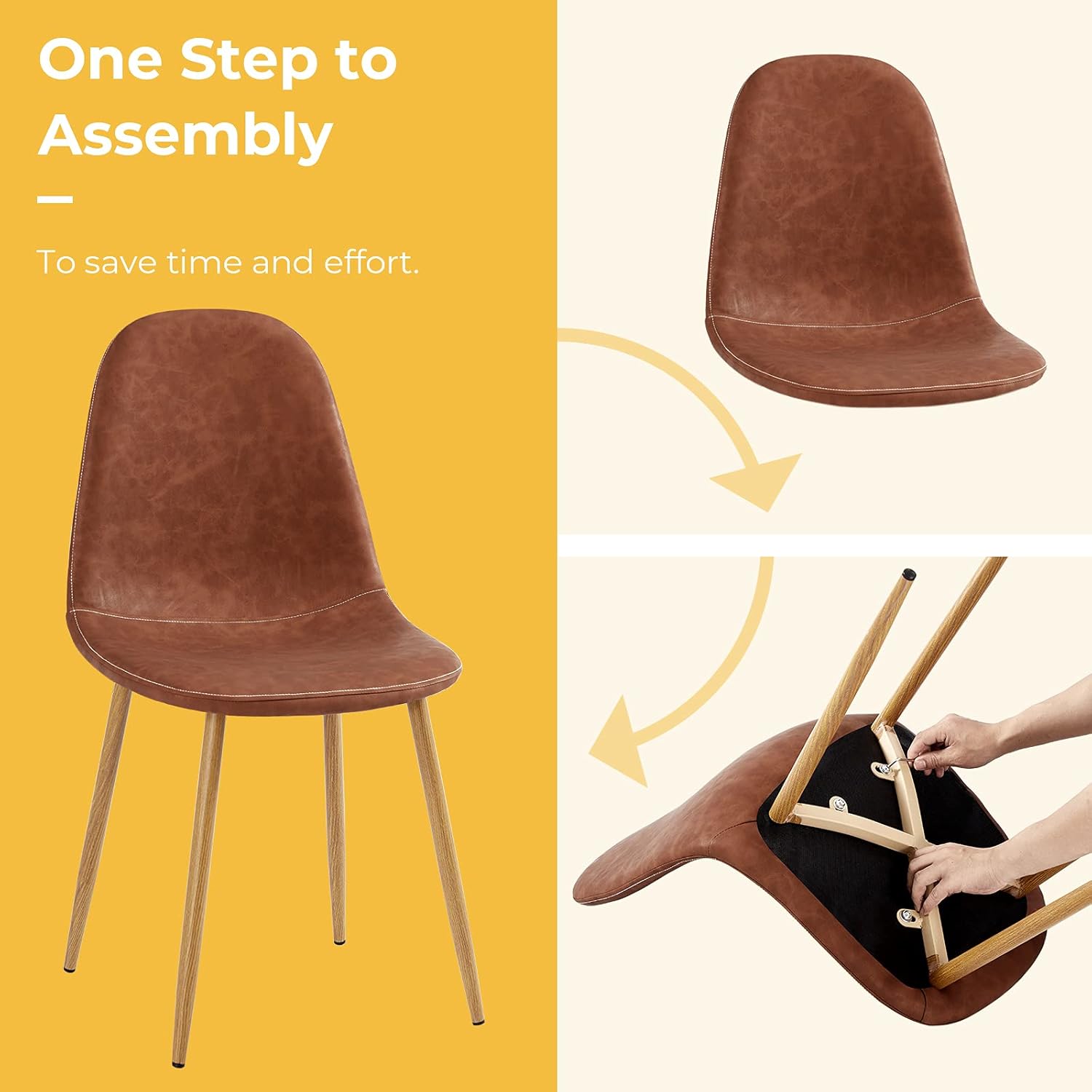 GreenForest Dining Chairs Set of 4, Dining Kitchen Room Chairs, Modern Upholstered Dining Chairs with Soft Pu Leather Cover Cushion Seat and Metal Legs, Side Chairs for Living Room, Dark Brown - Chairs