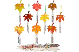 Fennoral 9 Pack Fall Wind Chime Kit for Kids Make You Own Maple Leaf Wind Chime DIY Coloring Fall Craft Wooden Hanging Ornaments Outdoor Activity Autumn Thanksgiving Party Decorations
