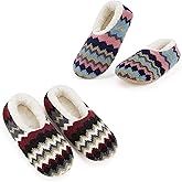 Cozylook 2-Pair Women's Soft Sole Slipper Socks with Grippers, Thick Warm Cozy Sherpa Lined Home Socks Set, Cable Knitted Non-slip Fluffy Winter House Bedroom Slippers