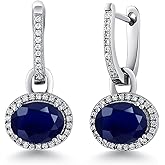 Gem Stone King Halo Leverback Drop Dangle Earrings for Women | 925 Sterling Silver | Gemstone Birthstone | Oval 9X7MM | Fine Jewelry Gifts for Her Mom Women Wife