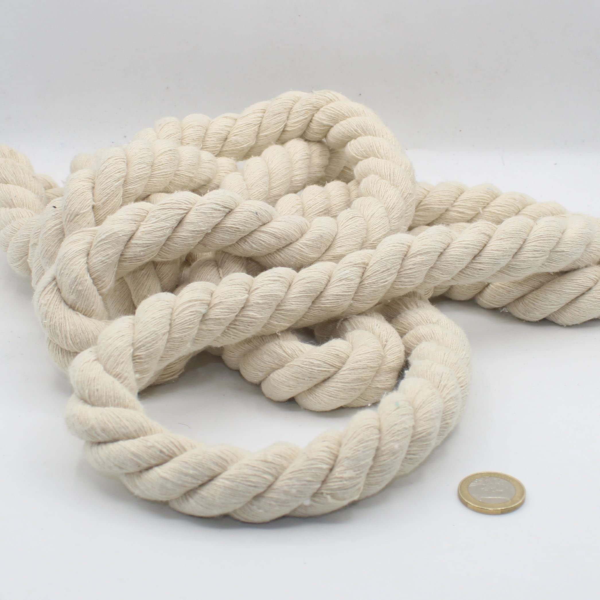 LEDUC 3 Metres Round Cotton Cord 20 mm Woven Rope with Natural Cotton Core, Ideal for DIY, Sewing, Versatile 20 mm White
