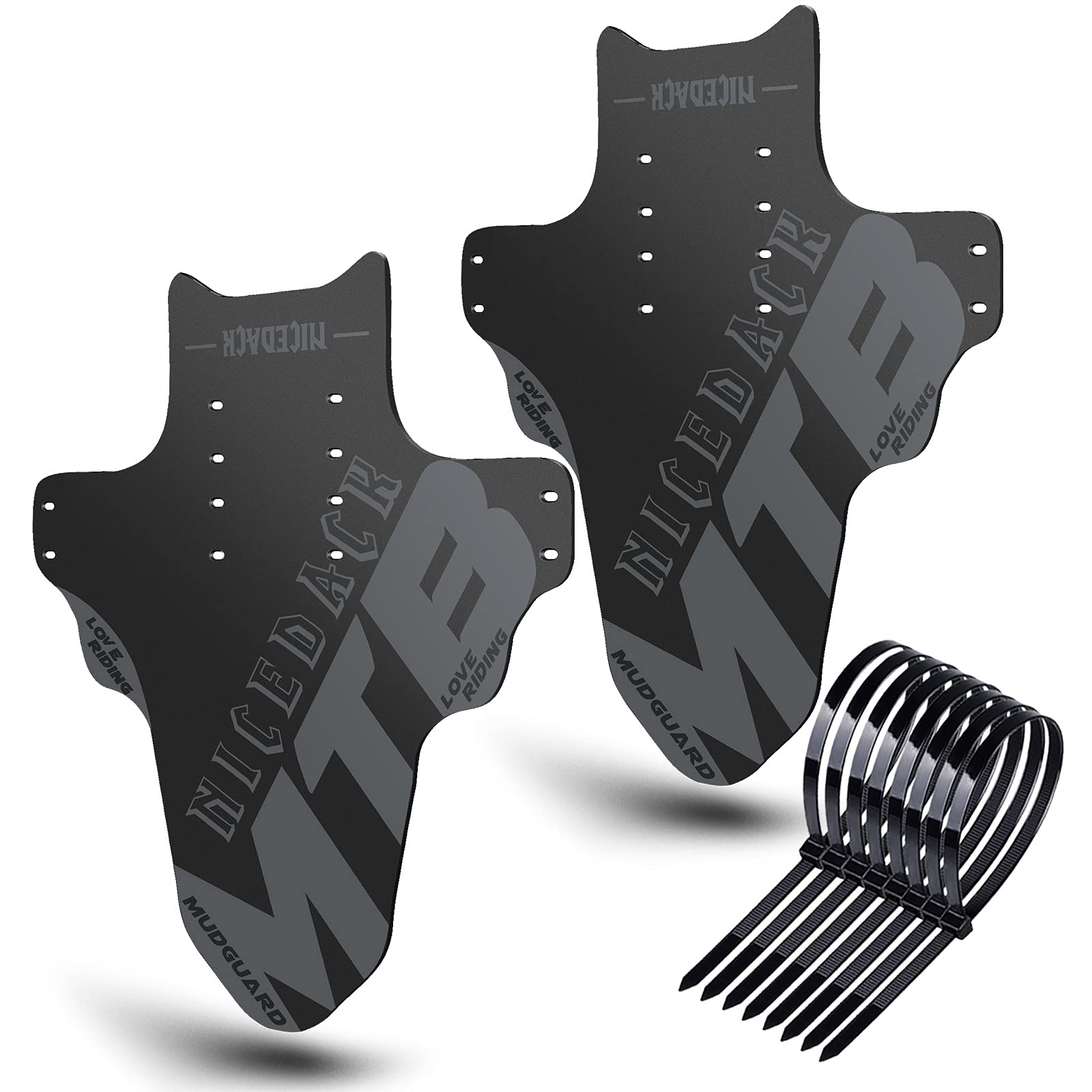 NICEDACK Mudguards Mountain Bike, 2 Pieces Mudguard Fit 20-29 Inch MTB Mudguard Front and Rear Compatible Bicycle Splash Guard (Gray)