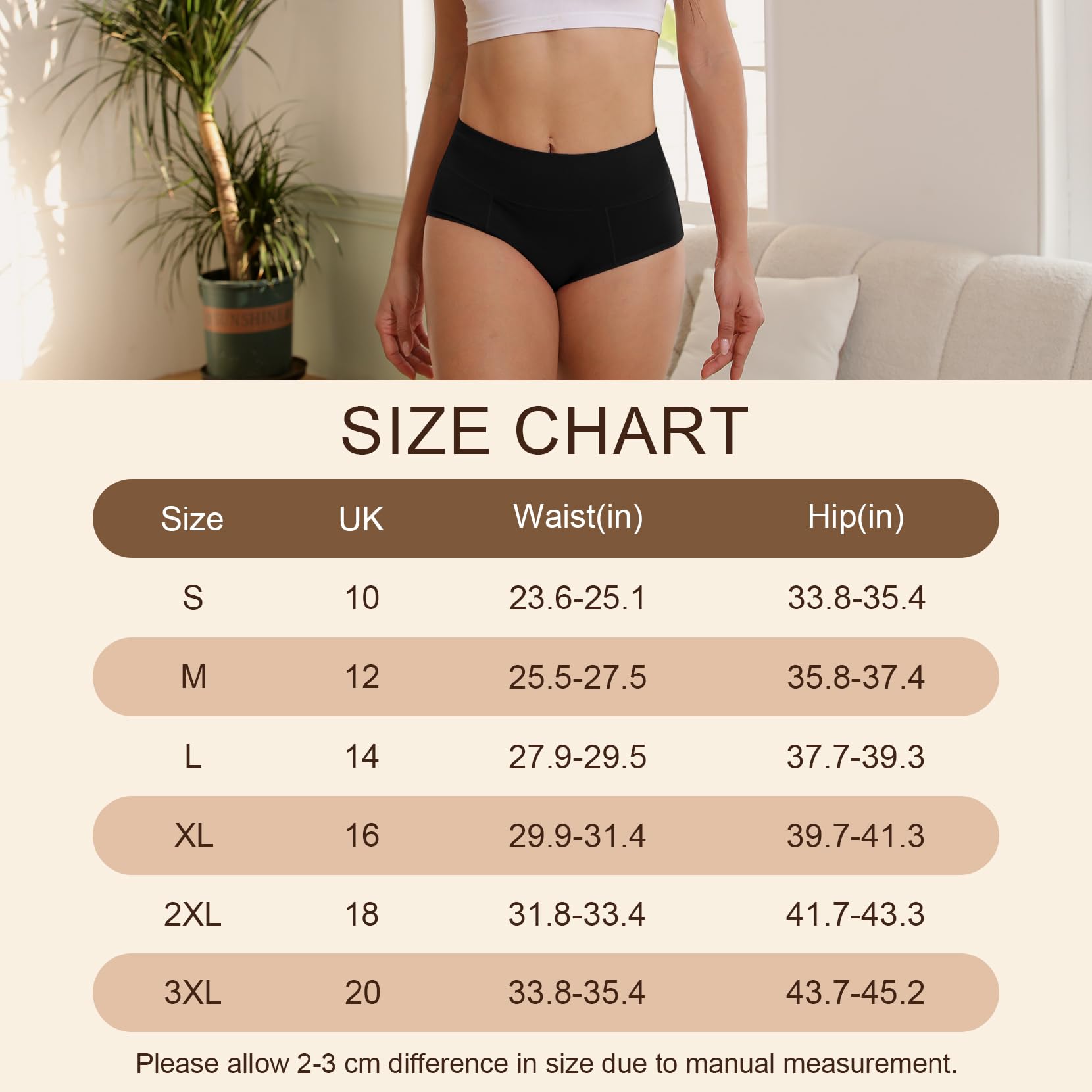 Cozyroam High Waisted Tummy Control Knickers for Women Cotton Underwear Women Soft Full Coverage Briefs Comfortable Stretchy panties Breathable Ladies Knickers Multipack 5 Pack Black
