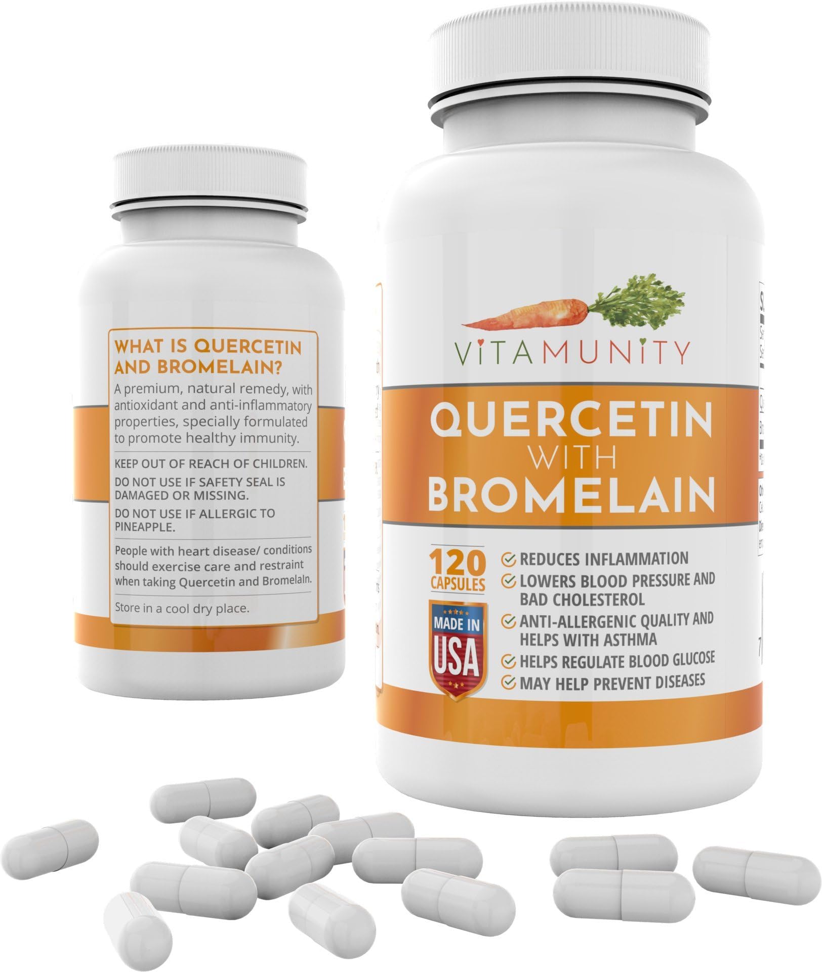 Quercetin with Bromelain by VitaMunity - Supports Immune and Heart Health, Fights Allergies, Lowers Inflammation - 800 Mg 120 Vegetarian Capsules
