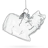 Cat in Scarf Clear Blown Glass Christmas Ornament