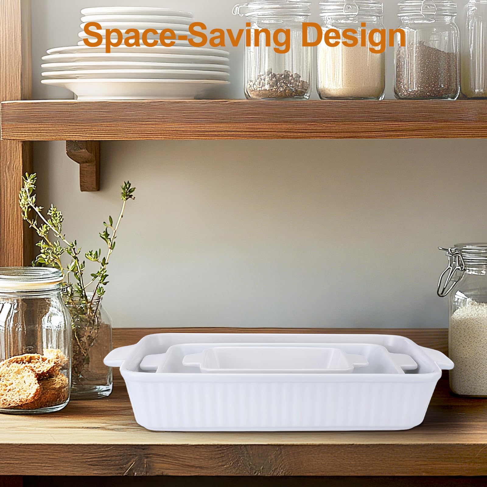 Bakeway Casserole Dishes for Oven, Ceramic Baking Dish Set with Handles, Porcelain Rectangular Lasagna Pan Deep of 3, Oven-Safe Bakeware Sets for Cooking, Kitchen, Holiday Gifts (15.5