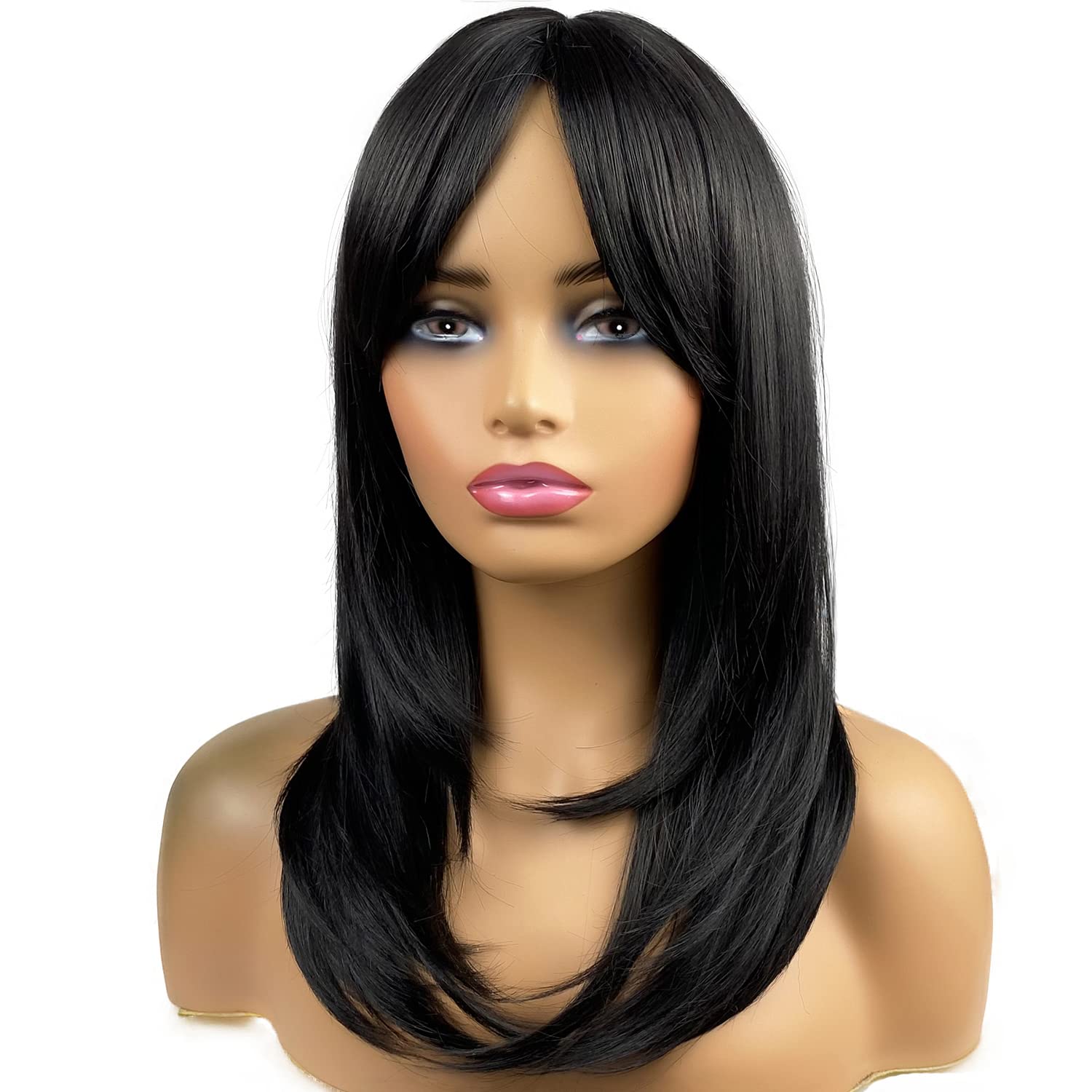 Photo 1 of MIMISERVICE Long Black Wigs for Women,Black Wigs with Bangs Layered Shoulder Length Synthetic Wig for Daily Party (20 inch)
