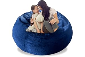AHWEKR Bean Bag Chair Cover, Durable Comfortable Chair PV Fur Bean Bag Sofas Faux Fur Sofa Living Room Sofa Bed Large Bean Bag Chairs Cover (No Filler,Cover only) 5ft Dark Blue