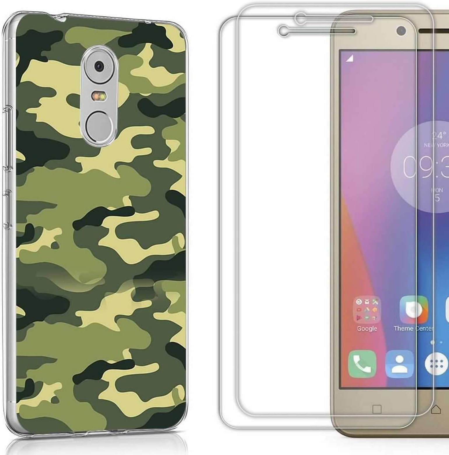 Lenovo K6 Note Case with 2 Pack Glass Screen Protector Phone Case for Men Women Girls Clear Soft TPU with Protective Bumper Cover Case for Lenovo K6 Note-Camouflage