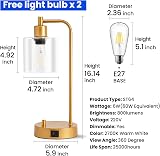Homelist Gold Bedside Lamp Set of 2 with USB Dimmable LED Bulbs view 9