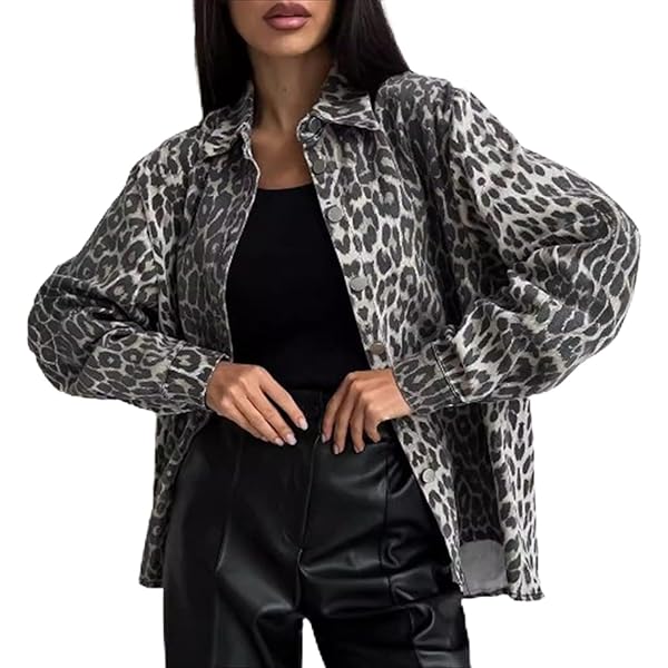 年末限定セール！ HUMANMADE Leopard Denim Jacket OCUH Denim Jacket for Women Leopard Print Oversized Denim