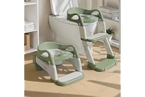 WANCHOUSE 3-in-1 Potty Training Seat & Training Toilet & Potty Chair, Height Adjustable Toddler Toilet Seat for Kids Boys Girls, Foldable Potty Training Toilet with Splash Guard and Anti-Slip Steps (Green)
