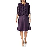 Alex Evenings Womens Tea Length Mock Dress with Sequin Jacket (Petite and Regular Sizes)