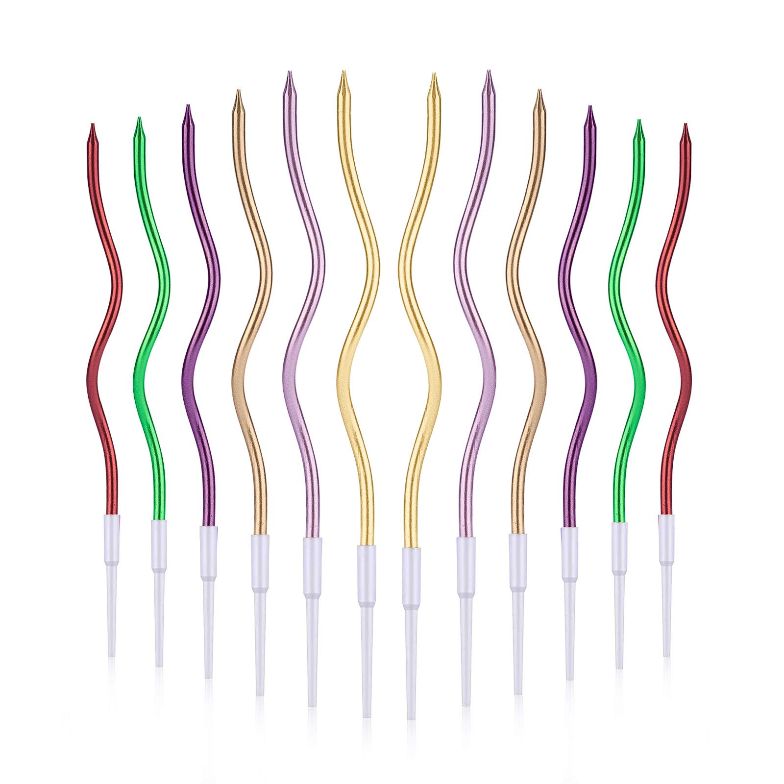Luter 24pcs Metallic Birthday Candles in Holders Spiral Birthday Cake Candles Long Thin Cupcake Candles for Birthday Wedding Party Decoration(Metallic Multicolor)